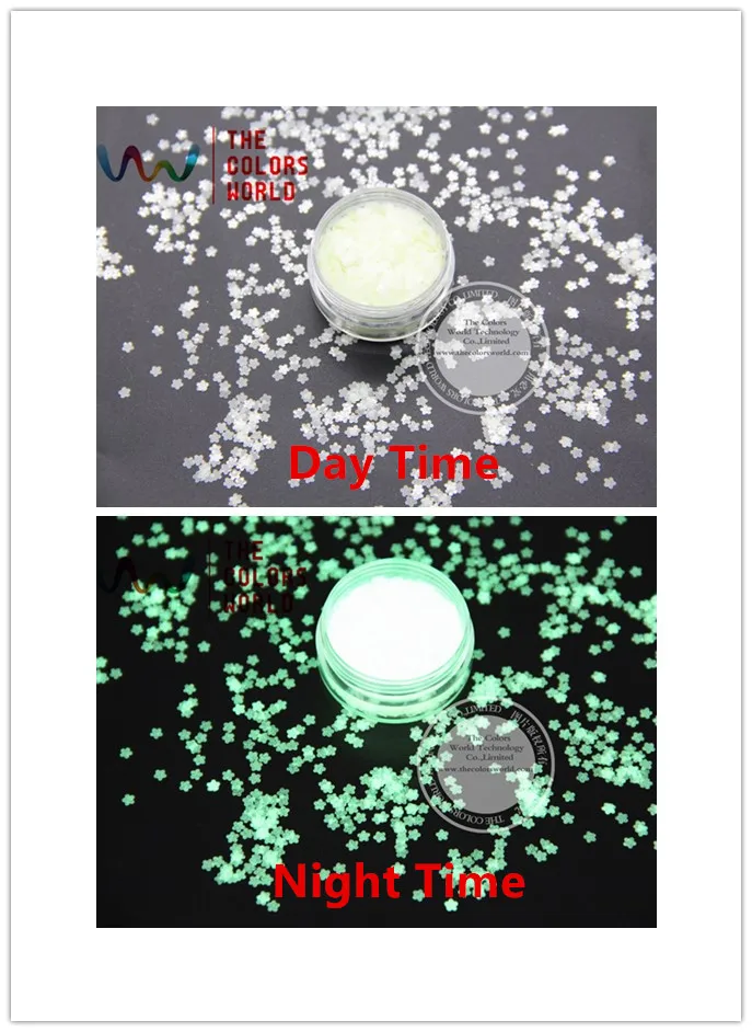 TCYJ825 Glow in dark Glitter Yellow Green Light Color long last glowing, 3MM Flower Shape competitive price Noctilucent Glitter