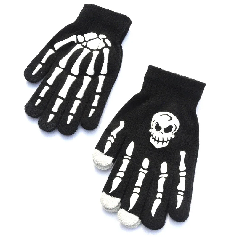 

Novelty Print Cartoon Skull Claw Winter Knit Warm Outdoor Sports Cycling Gloves Men Women Cool Full Finger Dancing Gloves B52