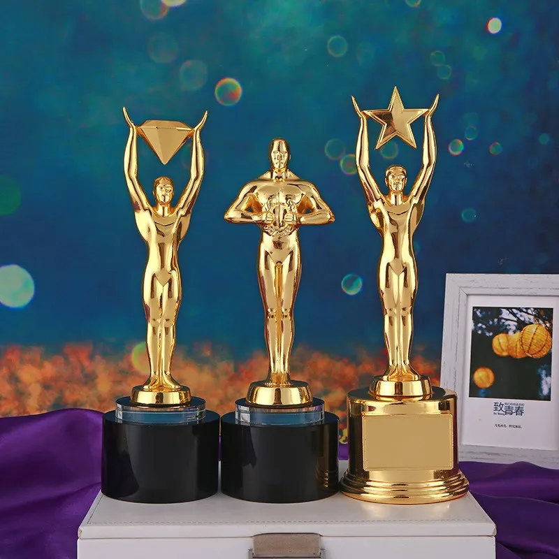 Xiaojinren Home Decoration Ornaments Diamond Stars Metal Trophy Resin Oscar Gold Trophy Personality Desktop Ornaments Gift