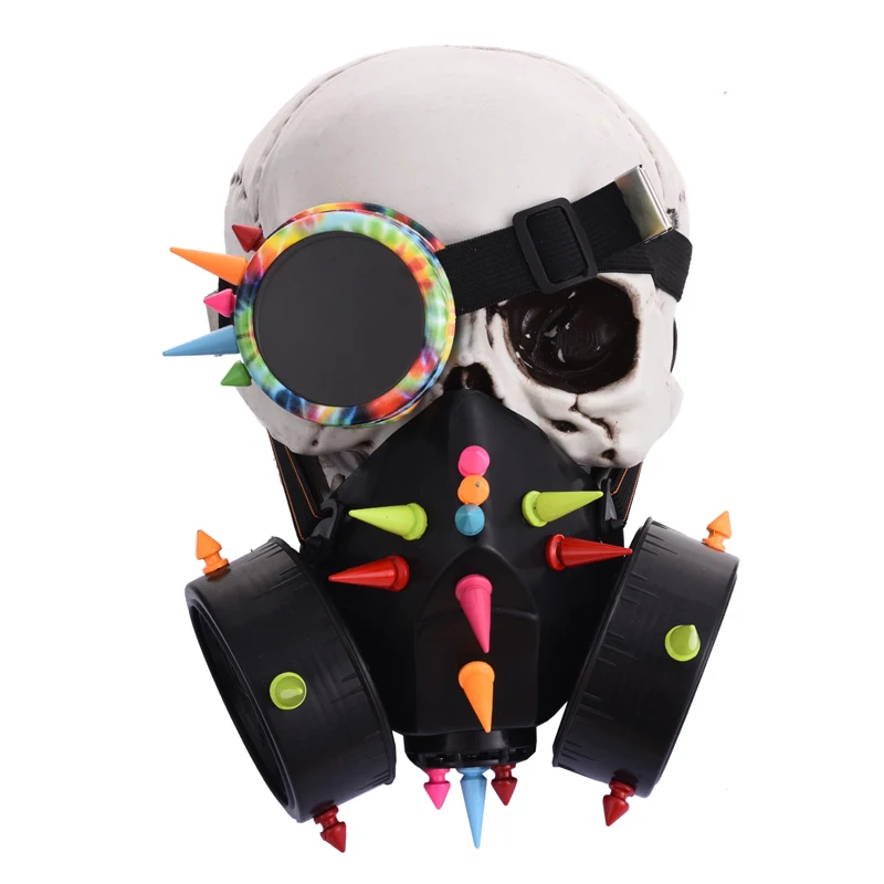 

Punk Black Man Goggles Face Dust Gas Mask Steampunk Costumes Rivets Glasses Spikes Mask Set Party Halloween Accessories Goth