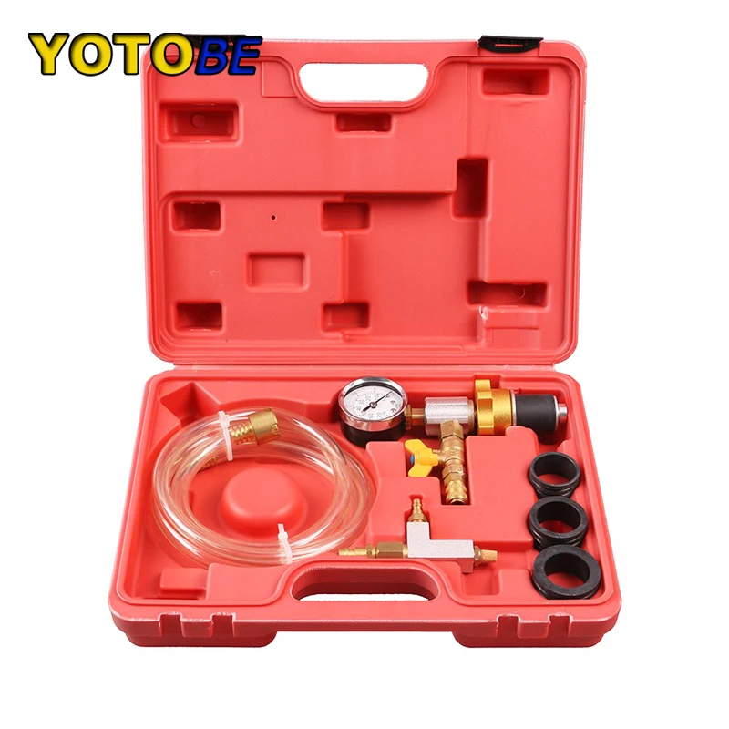 Vacuum Cooling System Auto Car Radiator Coolant Refill & Purging Tool Gauge Kit With Air Pump Car Wash Easy Connect