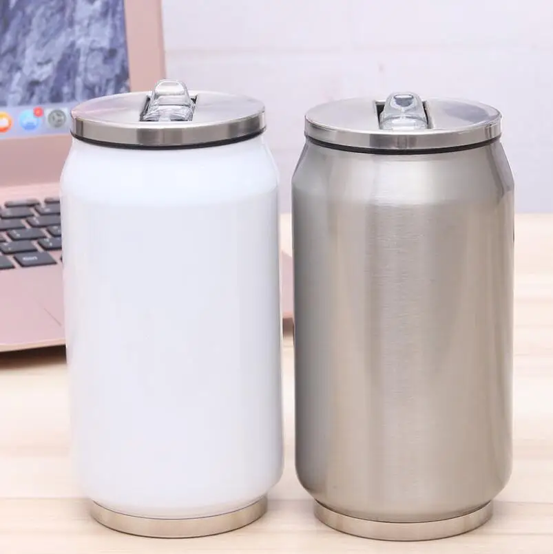 12oz Stainless Steel Cola Can Water Cups Outdoor Portable Vacuum Insulated Tumbler Mug With Straw LX7141