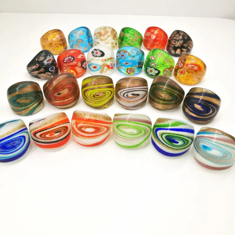 30 PCS Colored Glaze Rings Set with Mura Hot Foil Mixed Colors 17-19mm per Ring for DIY Crafts And Jewelry Making
