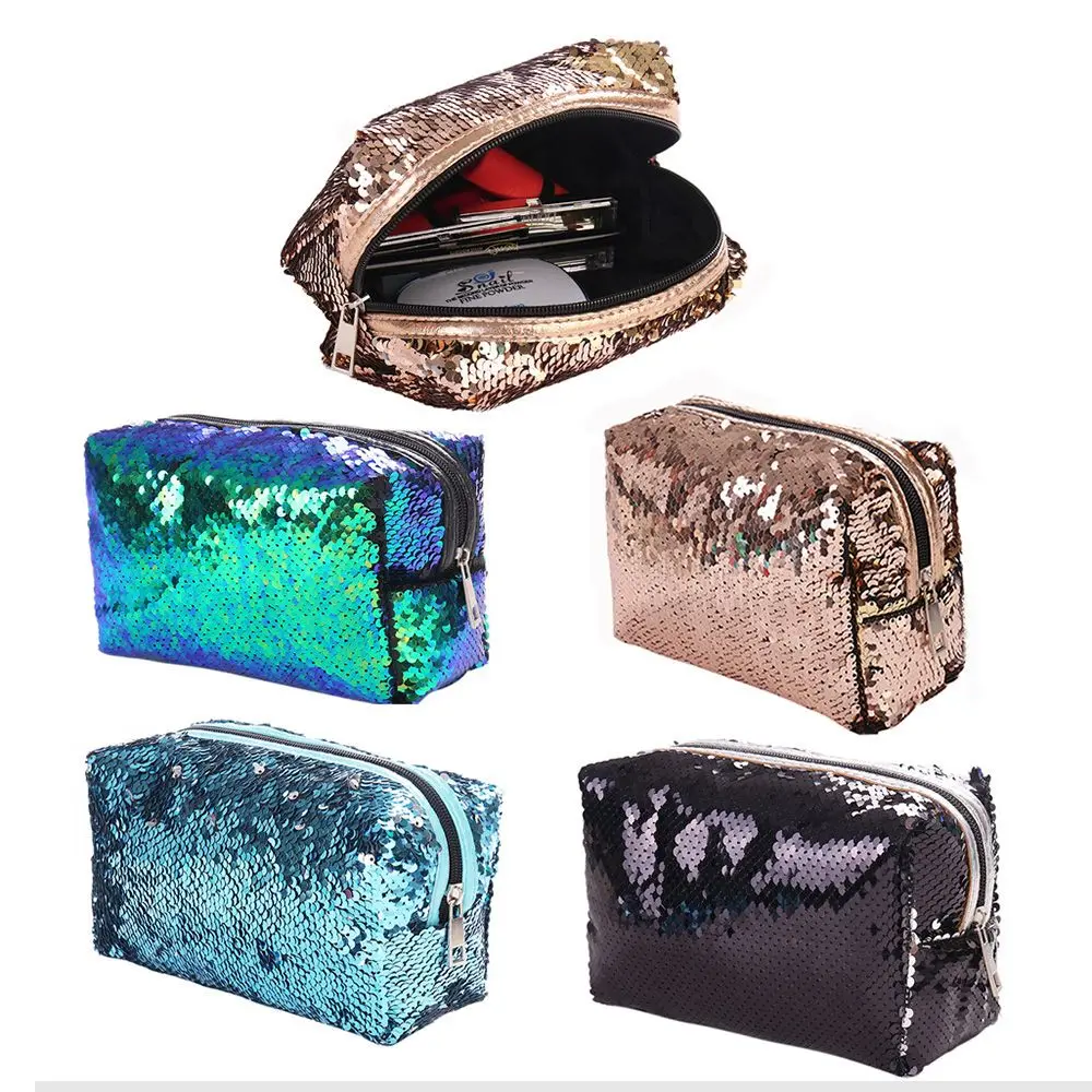 New Sequin Cosmetic Bag Color Reversible Sequin Make Up Pencil Bags Women Girls Cosmetic Case Gift