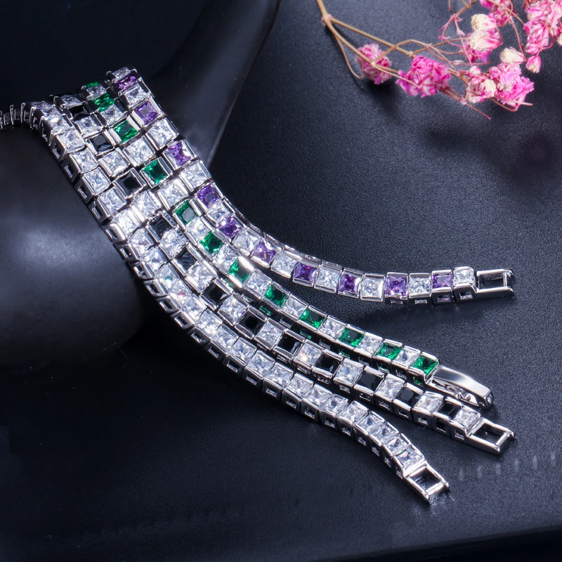 CWWZircons Marken-Tennisarmband mit quadratischen 3mm Zirkonen für Damen, Weißgoldfarben, Prinzessinnenschliff, Party- und Hochzeitsschmuck, Großhandel S0071 – Detail 10