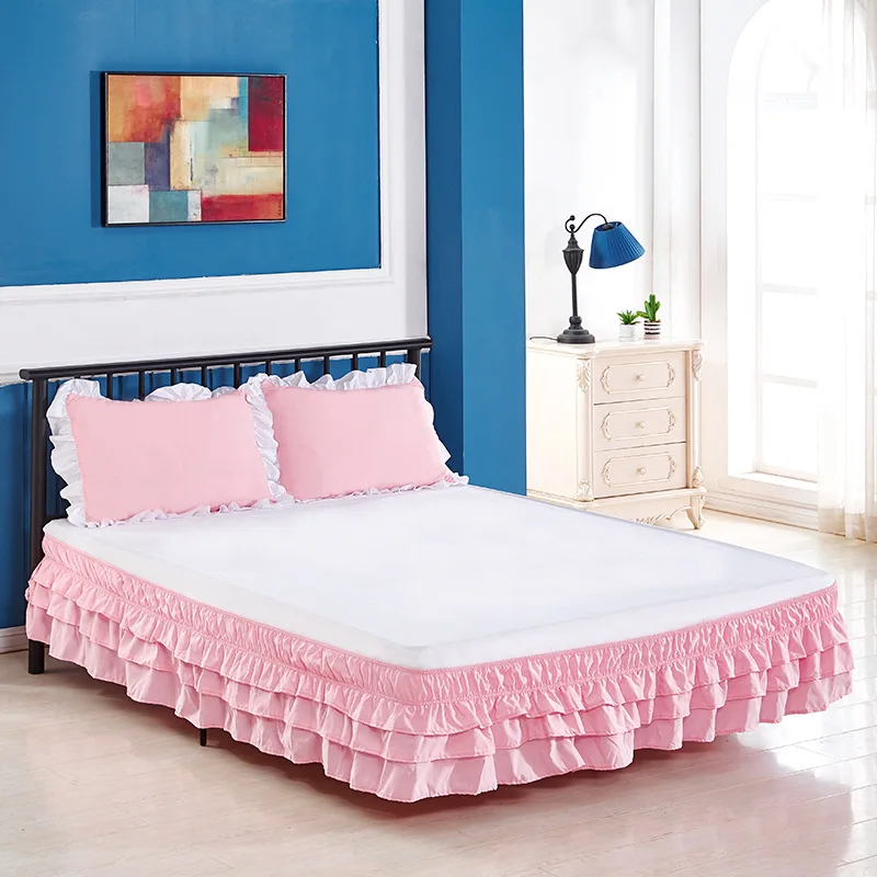 Three Layers Wrap Around Elastic Solid Bed Skirt Elastic Band Without Sheet Easy On/Easy Off Dust Ruffled Tailored Home Hotel