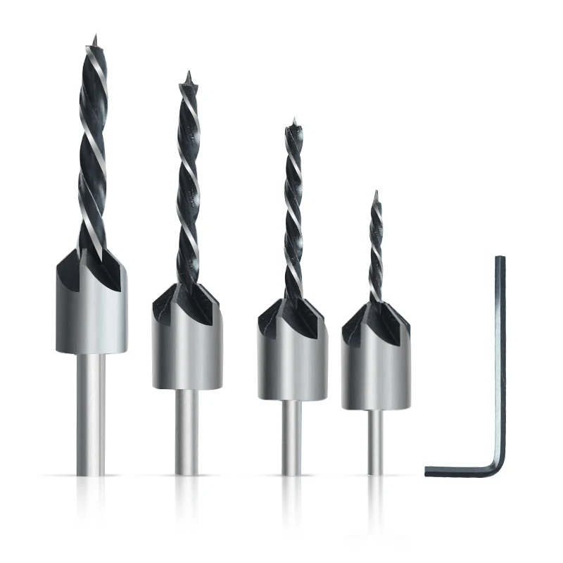 

4pcs Hss 5 Flute Countersink Drill bit Three Sharp Reamer Carpentry Chamfer 3/4/5/6mm Sink Hole Reaming Woodworker Woodworking