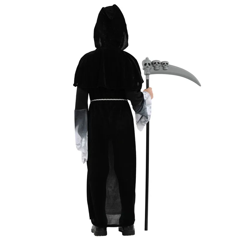 M-XL Gothic Boy Demon Hell Devil Cosplay Kid Children Halloween Fiend Azrael Death Costume Carnival Purim Masquerade Party Dress