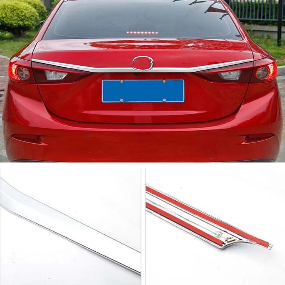 Fit For Mazda 3 Axela Sedan 4dr 2014 2015 2016 2017 2018 Car Rear Trunk Door Strips Styling Trim Bumper Cover Stickers 2Pcs ABS