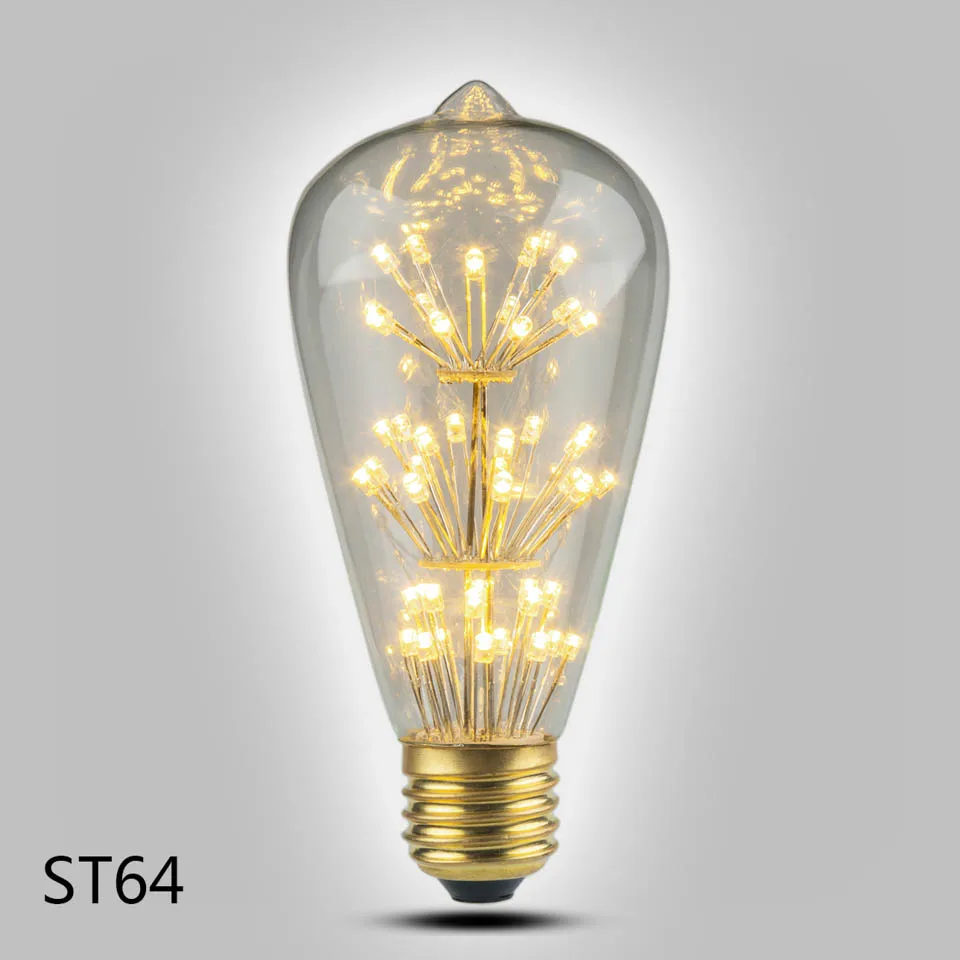 3W LED Edison Star ST64 Bulb Loft E27 Warm White Light Bulbs Vintage Style for Inddoor Decoration Lighting Lamp