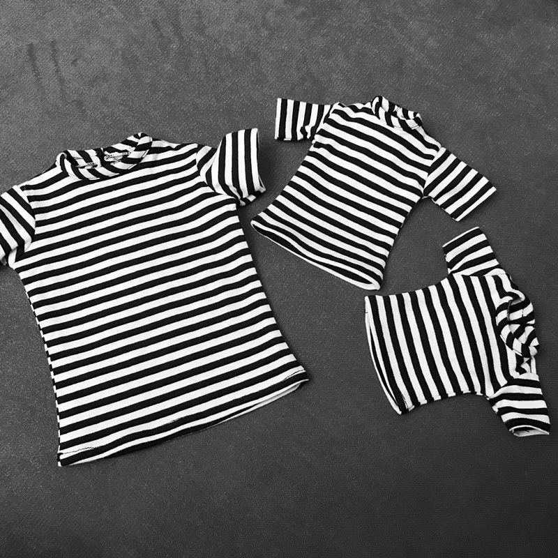 D01-P358 children handmade toy 1/6 1/3 1/4 uncle Doll Accessories BJD/Sd clothes white black Striped t-shirt 1pcs