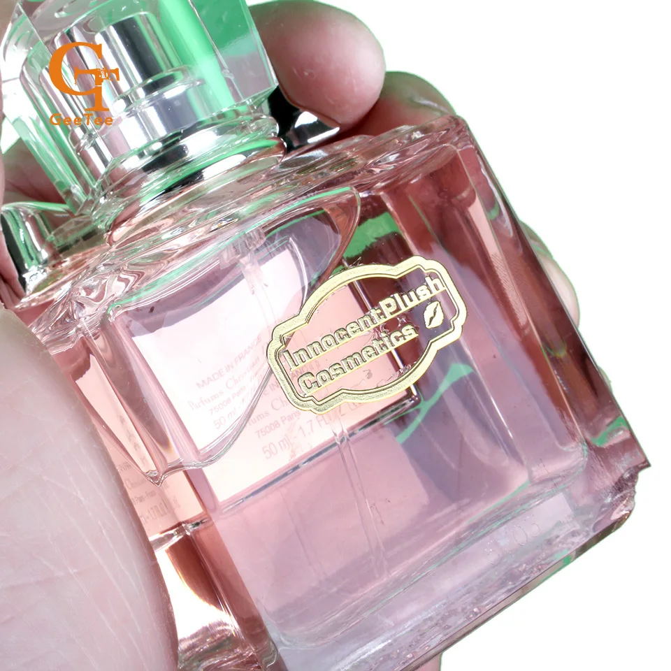 

Custom logo name brand Perfume,care products Eye-drop glass bottle labels metal stickers,gold/silver self adhesive metal sticker