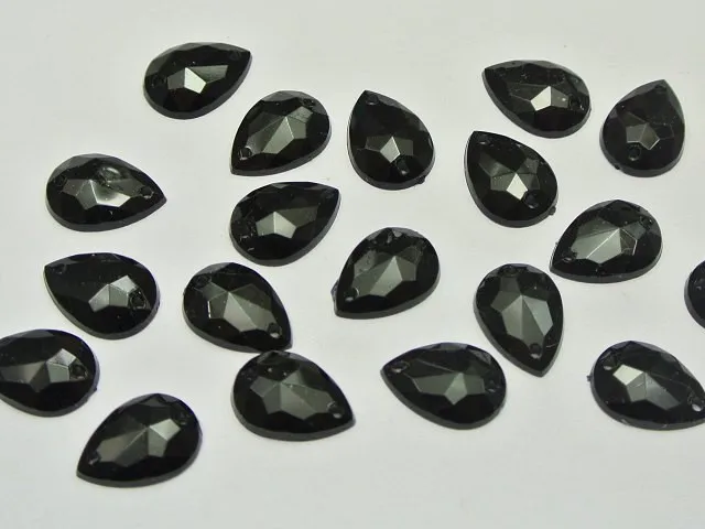 

100pcs 10X14mm Jewelry Accessories Button sew beads Black Acrylic Teardrop Flatback Sewing Rhinestone bead