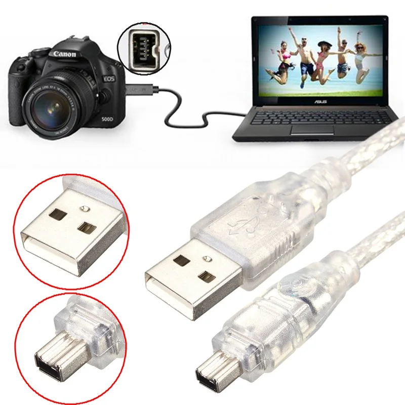 USB męski na Firewire IEEE 1394 4 Pin męski iLink przewód adapterowy firewire 1394 kabel do SONY DCR-TRV75E aparat DV kabel 1.5m/150cm