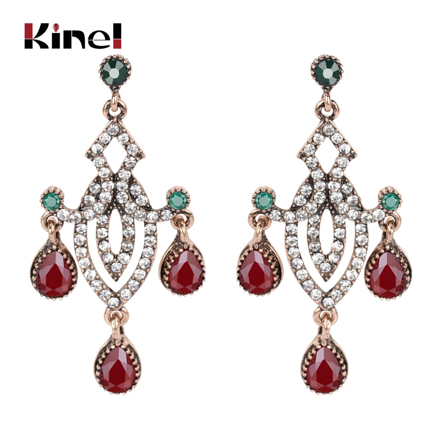 Kinel Big Earrings For Women Ethnic Style Indian Jewelry Antique Cold White Crystal Geometry Vintage Wedding Drop Earring