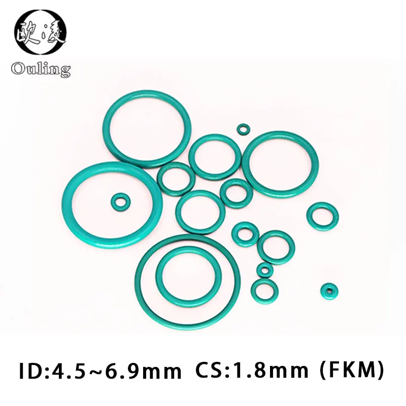 10PCS Fluorine rubber Green FKM Oring Seal 1.8mm Thickness ID4.5/4.87/5/5.15/5.6/6/6.3/6.7/6.9mm O-Ring Seal Oil Gasket Washer