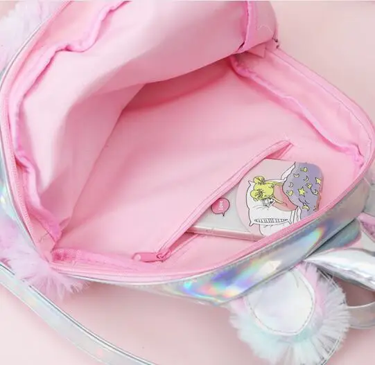 Mini Unicorn Backpack Bags For Women 2022 Winter Faux Fur Small Bagpacks Hologram Leather Teenager Schoolbag Mochila Feminina