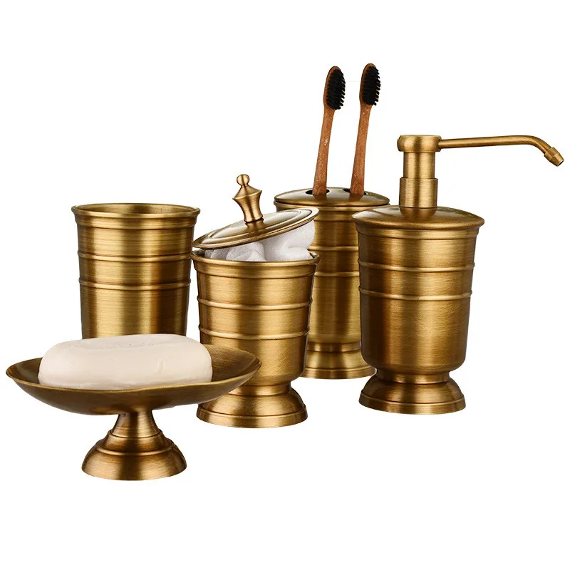 

Bath Hardware Sets Antique Brass Soap Dispenser Soap Dish Toothbrush Holder Storage Tank Gargle Cup Bathroom Accessories Sets