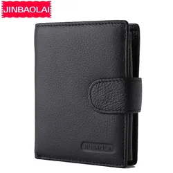 2024 JINBAOLAI Men Short Wallets Genuine Leather Hasp Coin Pocket Purses Card Holder Vintage Brand Top Quality Wallets For male