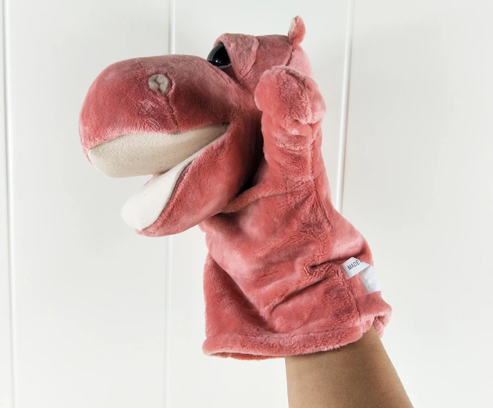 Peluche con burattino a mano per bambini a bocca grande con ippopotamo rosso