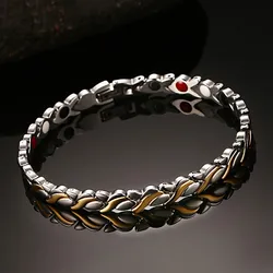 Vinterly Magnetic Bracelets for Women Chain Health Energy Germanium Hologram Gold-color Stainless Steel Jewelry Women Waterproof