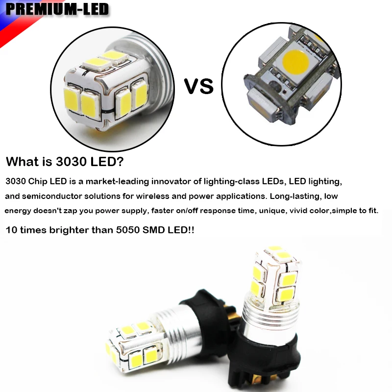 Xenon White Canbus 10-SMD PW24W PWY24W LED Bulbs For Audi BMW Peugeot Volvo VW Turn Signal Lights or Daytime Running Lamps,12V