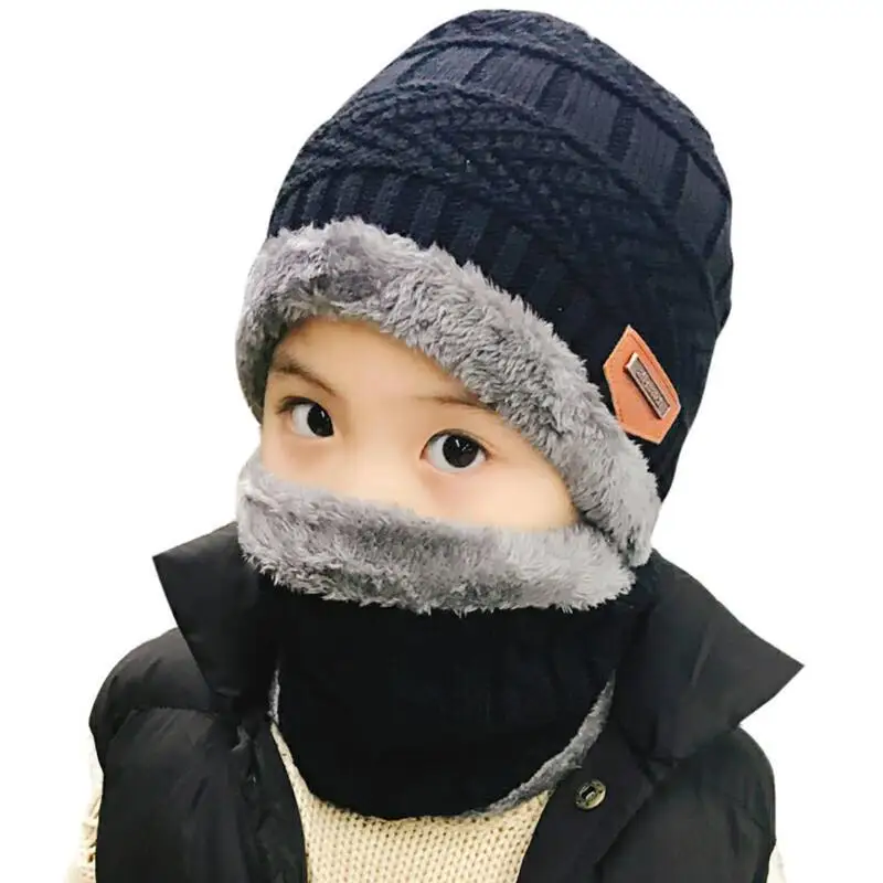 

2018 parent child beanies knitted hat Boys and girls warm winter two-piece Winter kids students cap balaclava for 3-11 years old