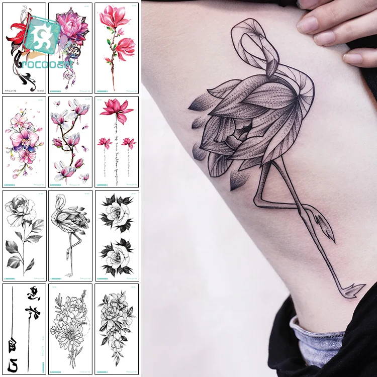 Hot sale 2020 Fashion Temporary Tattoo Peony Lotus Peach Peacock Designs Waterproof Body Art Sticker For Women Paper 21X10cm