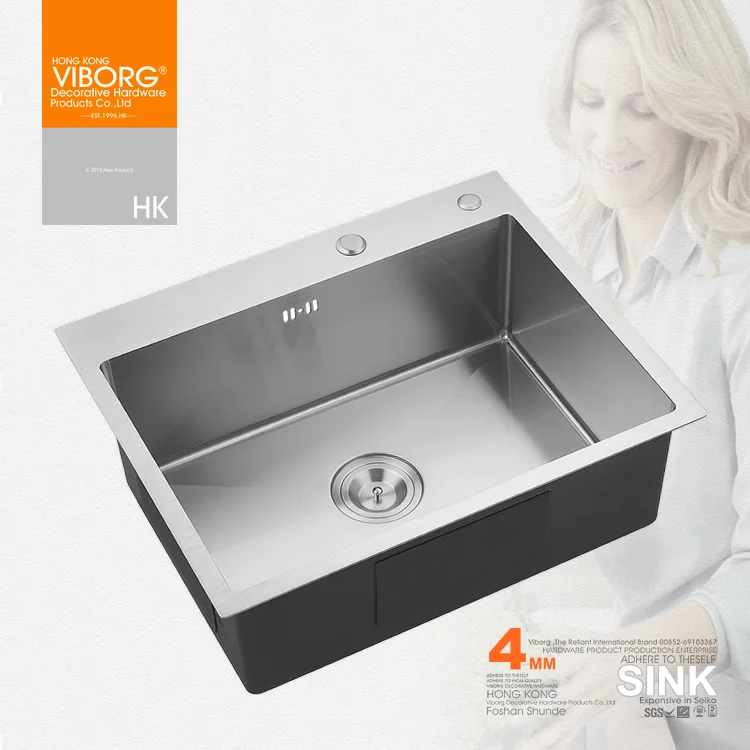 

(620 x 505 x 220 mm) VIBORG Deluxe Handmade Extra-thick 304 Stainless Steel Top Mount Single Bowl Kitchen Sink