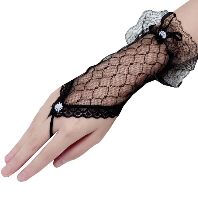 Gants de mariée en dentelle sans doigts, 1 paire, accessoires de Costume de soirée de mariage, d'opéra, de bal, à la mode, noir, blanc, ivoire, pour femmes