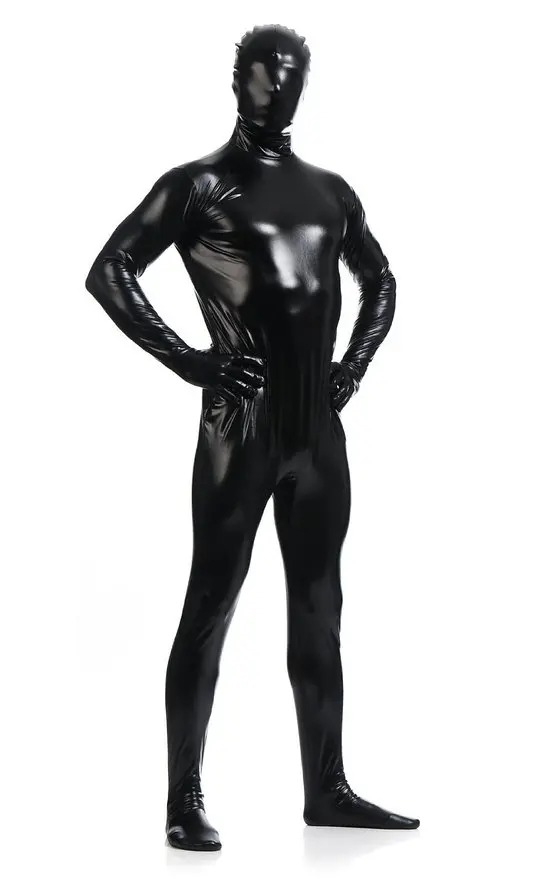 Men Zentai Suit With Hood One Piece Shiny Metallic Zentai Bodysuits Wet Look Full Body Suits Costume