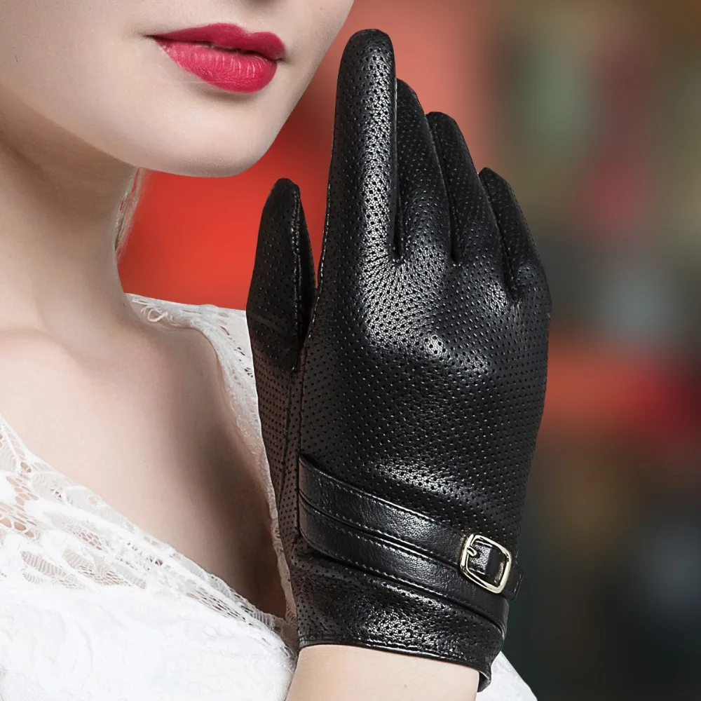 Genuine Leather Women Gloves Female Elegant Black Sheepskin Gloves Spring Autumn Thin Style Breathable 3351