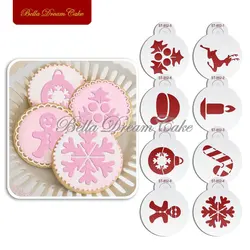 8pc Merry Christmas Gift Socks Design Cookies Stencil Coffee template Stencils Fondant sugarcraft Cake Decorating Tools Bakeware