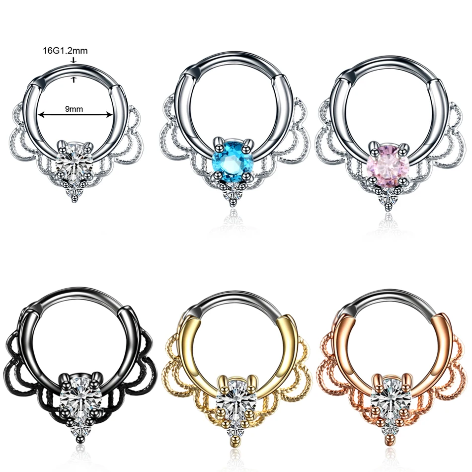 1PC Copper Nose Hoop Septum Rings Crystal Ear Helix Clicker Piercings CZ Cartilage Daith Rook Earring Tragus Piercings Jewelry