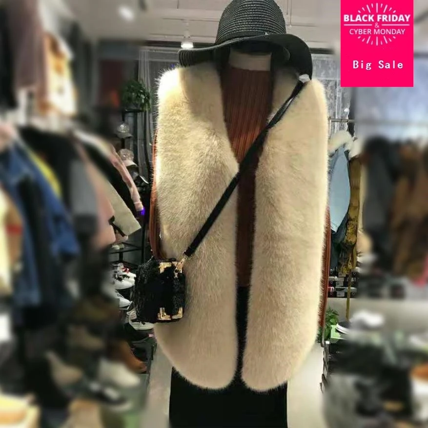 

Winter women's jacket faux fox fur vest coat fashion fur waistcoat female sleeveless fur jacket overcoat warm vest outwear L1610