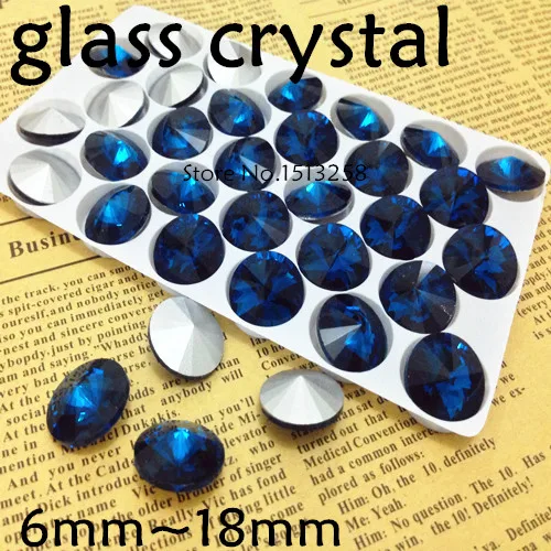 Blue Zircon Color Rivoli Crystal Fancy Stone Point Back Glass Stone For Jewelry Making 6mm 8mm 10mm 12mm 14mm 16mm 18mm