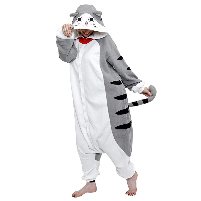 Loose Cat Onesies For Adults Cartoon Kigurumi Women\'s pajamas Chi Cat Sleepwear Men Pyjamas Cosplay Costume Halloween Jumpsuit