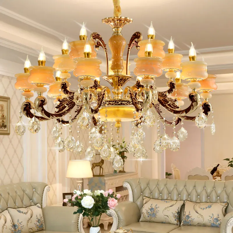 

Modern crystal chandelier zinc alloy living room lamps marble natural jade lamp luxury atmosphere villa duplex floor lighting