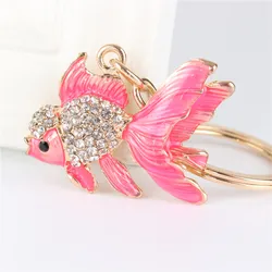 Lovely Pink Goldfish Cute Crystal Charm Purse Handbag Car Key Keyring Keychain Party Wedding Birthday Gift