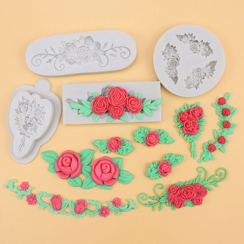 Rose Cluster Strip Pattern Silicone Mold Fondant Mould Cake Decorating Tools Chocolate Molds, Sugarcraft, Kitchen Gadgets