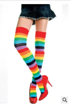 100pairs/lot european and american style woman dancing stocking cotton rainbow stripe long stocking