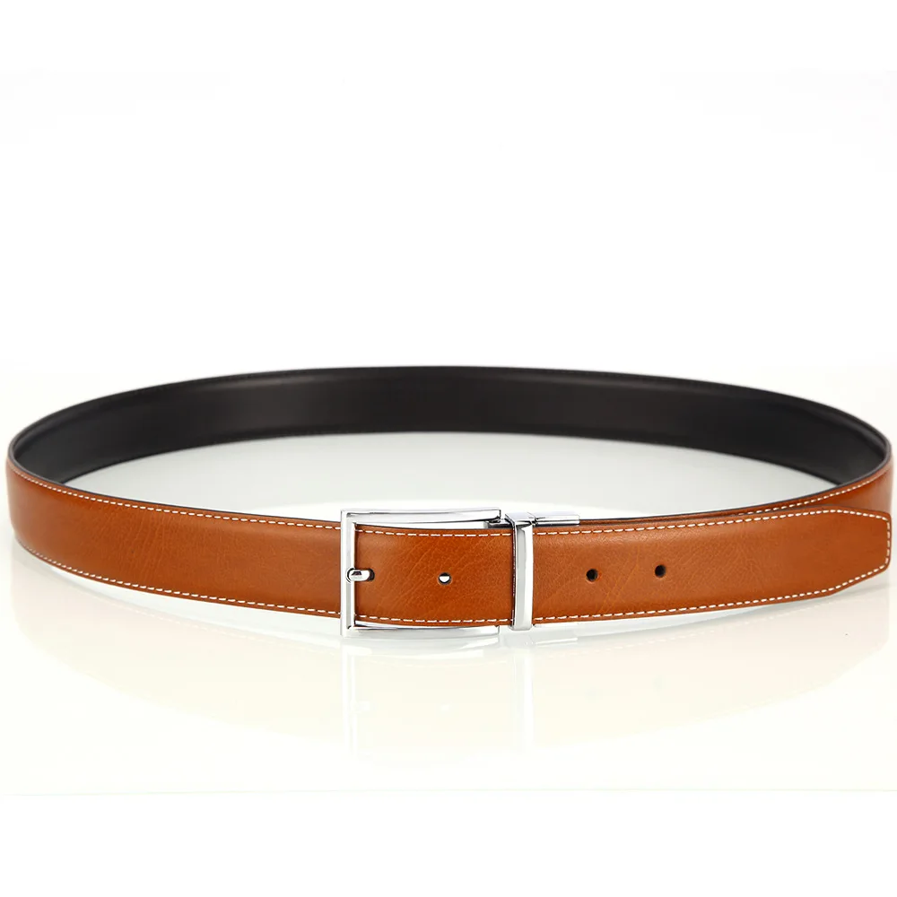 Ta-weo Camel & Black Reversible Belts, Fashion Business Men's Leather Belt, Pin Buckle Belt, Designer Belts Men High Quality