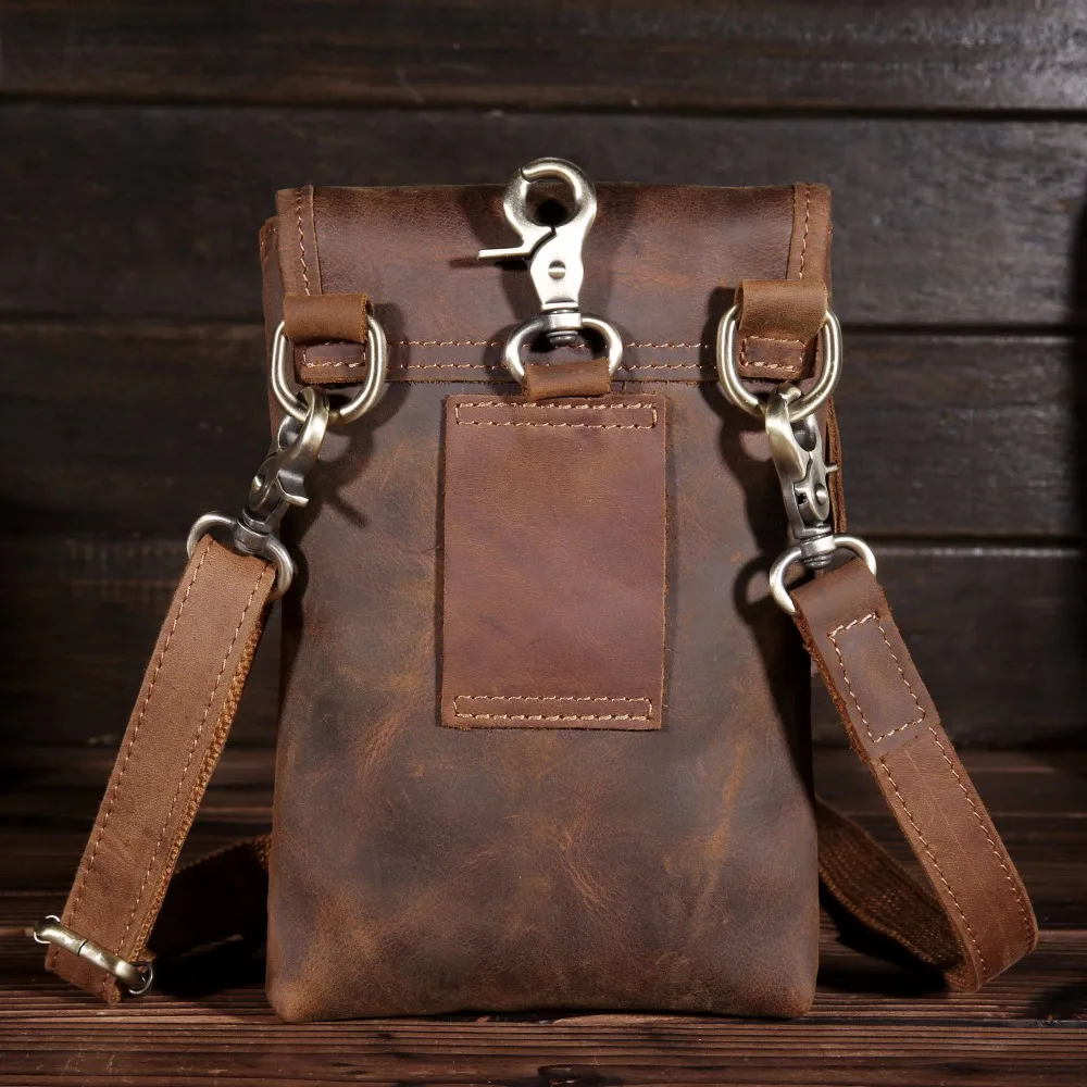 

Men's Vintage Genuine Crazy Horse Leather Waist Bag With Shoudler Crossbody Belt Hip Bum Loops Pack Phone Purse Pocket B2093