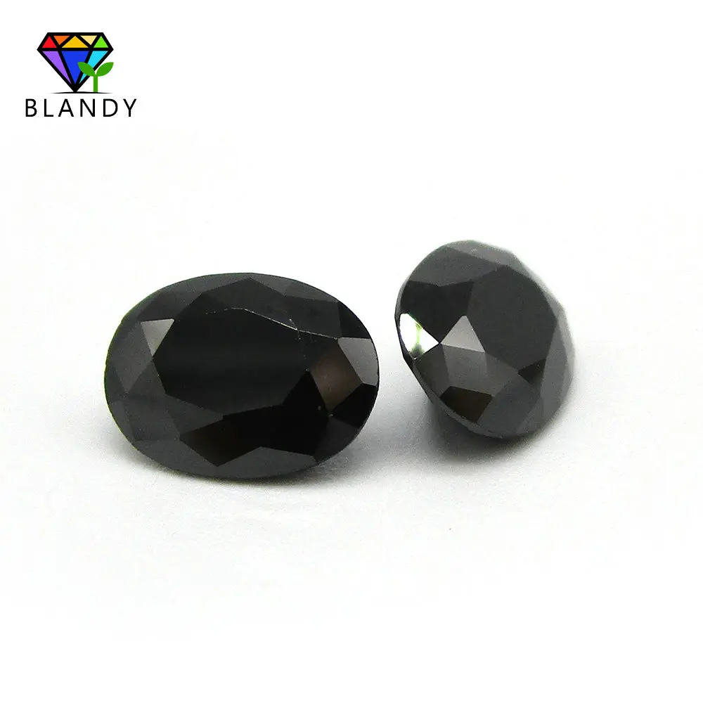 Size 2x3~13x18mm Oval Shape Machine Cut Black Color Glass Stone 5A Quality Loose Synthetic Gems Beads For Jewelry