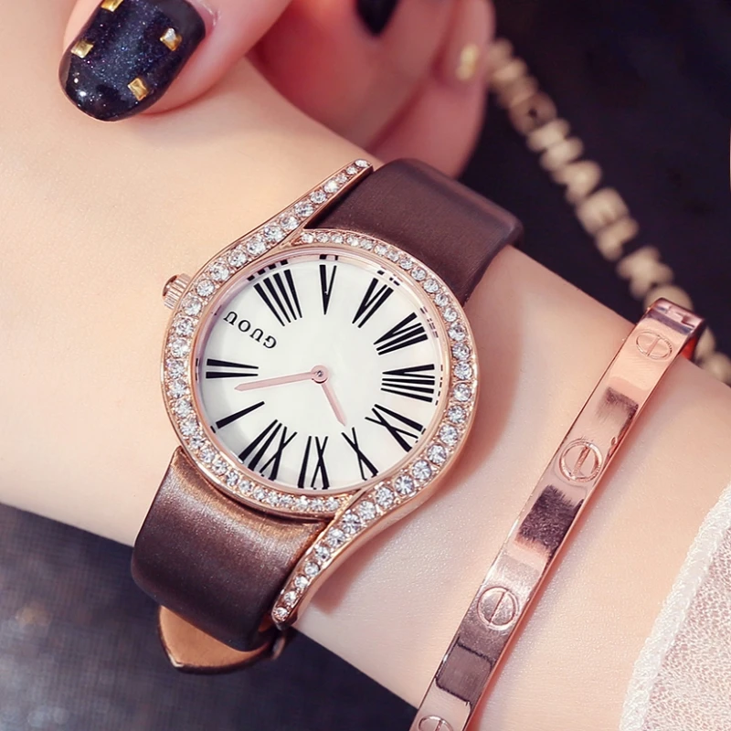 GUOU watches female fashion watch waterproof belt Korean fashion leisure table 69 unique diamond watch