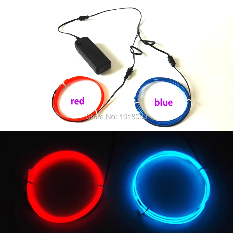 Cheap! Hot 2.3mm 1M 2pieces flexible EL wire Energy saving neon light Rope tube with 3V Drive LED light wire Model Decoration