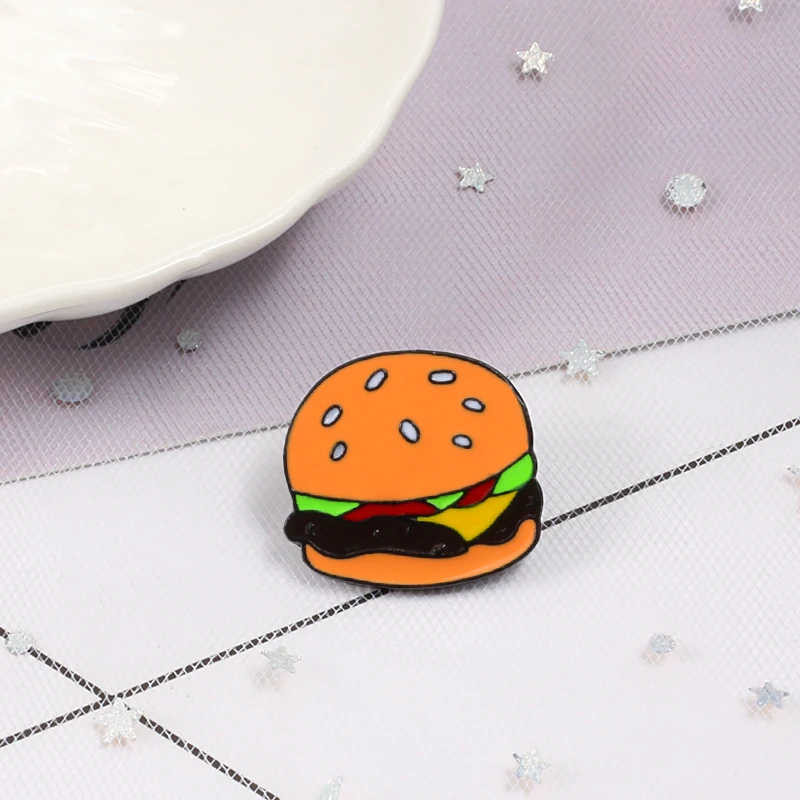 2pcs/Set Burger Lapel Pins For Girls Kids Cartoon Brooches Badge Denim Hat Bag Accessories Jewelry Enamel Pin Gift 2019 Hot Sale