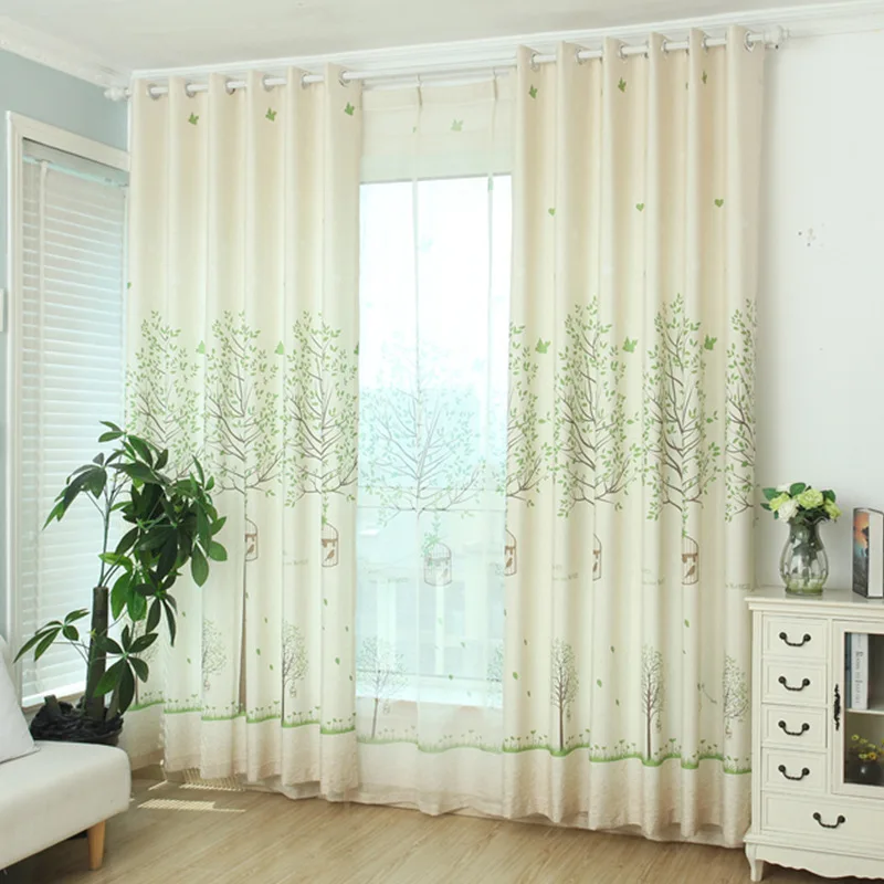 Cotton and linen Green Leaves Curtains Contracted Pure and fresh half blackout  shade Windows Curtains for Sitting room bedroom