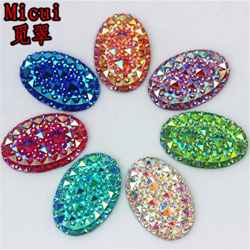 Micui 10PCS 20*30mm AB Crystals Resin Rhinestones Oval Flatback Stone Beads DIY Scrapbooking Crafts Garment Decoration MC519