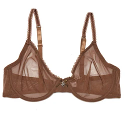 YANDW Braun Bhs Höschen Verkauf Getrennt Transparent Mesh Sehen Durch Stretch Frauen Sexy Dessous Große Plus Größe BH Set 3 farben